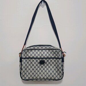 GUCCI GG Sherry Line Messenger Shoulder Bag PVC Leather Red Navy With Pouch